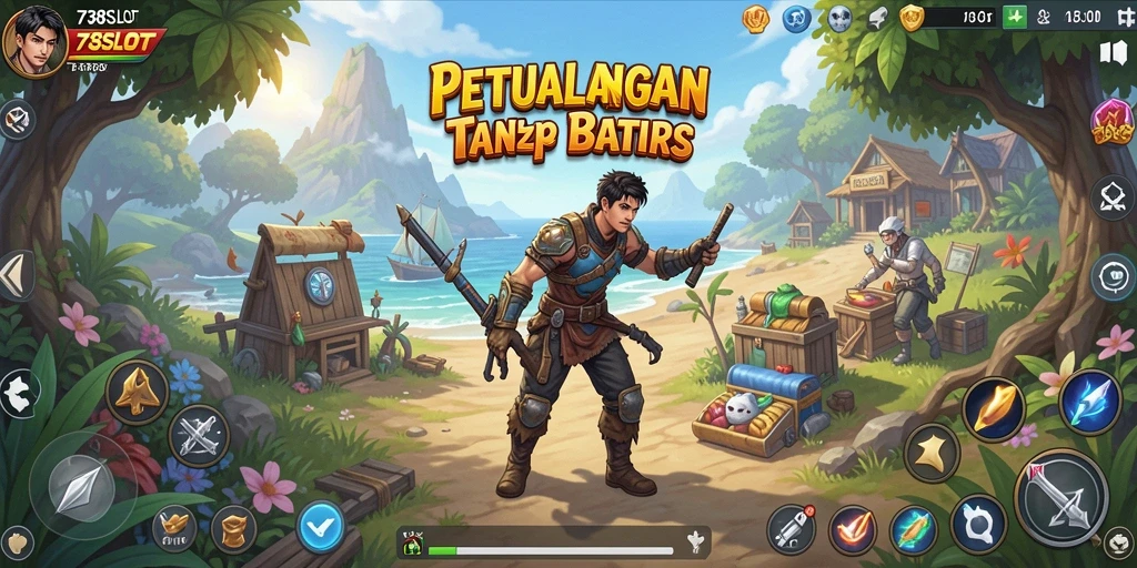 Tangkapan layar utama gameplay 738SLOT yang menunjukkan eksplorasi dunia terbuka.