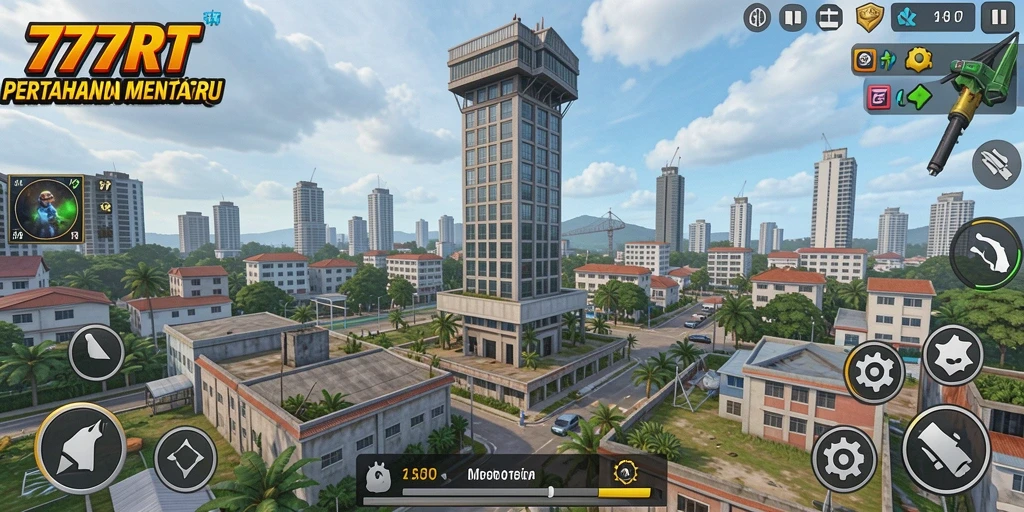 Tampilan gameplay menara pertahanan yang seru dalam 777RT.