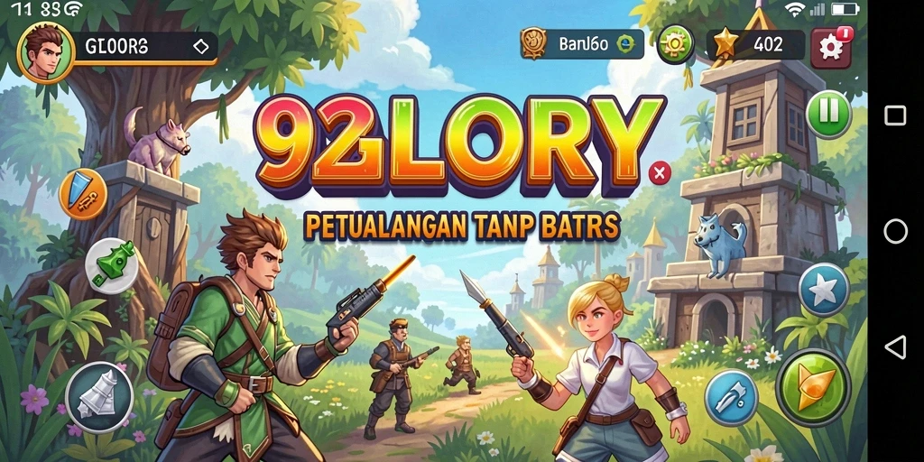 Tampilan gameplay <strong>92GLORY</strong> dengan karakter melawan rintangan di level menantang.