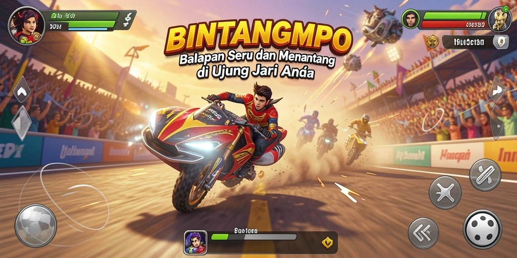 Tampilan seru dari gameplay BINTANGMPO dengan mobil balap mendebarkan.