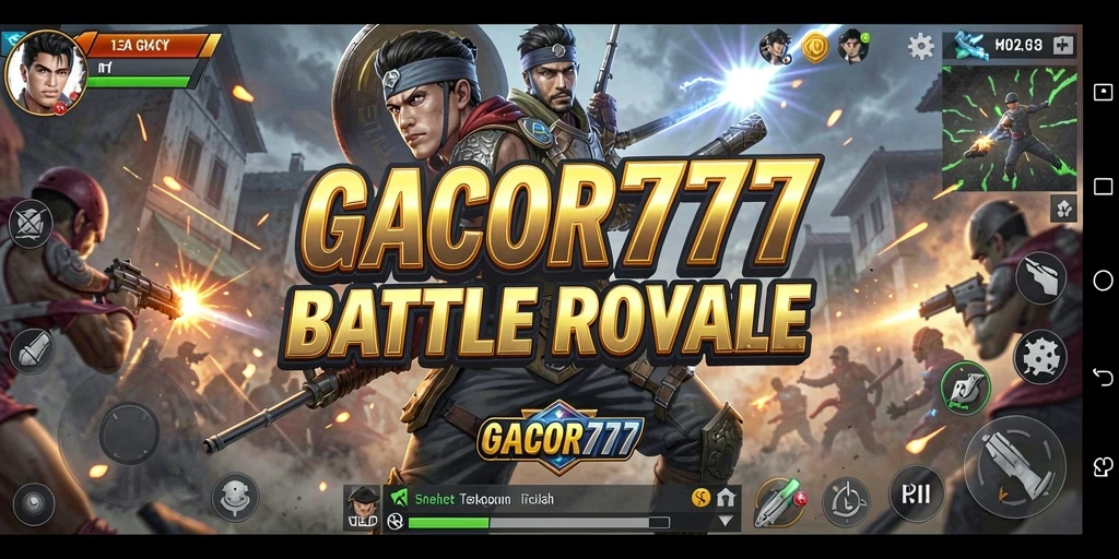 Tangkapan layar gameplay <strong>GACOR777</strong> yang menampilkan aksi Battle Royale yang mendebarkan.