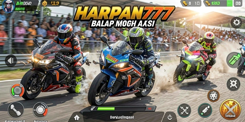 Tampilan gameplay menarik dari HARAPAN777 dengan aksi balap motor yang mendebarkan.