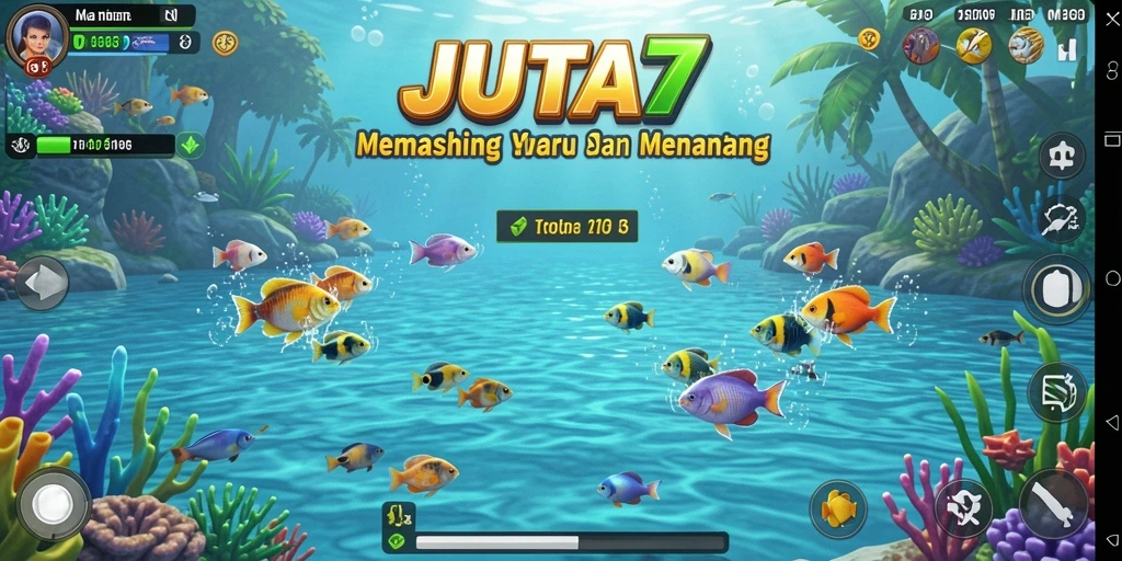 Screenshot JUTA7 yang menunjukkan aksi memancing dengan grafis menawan.