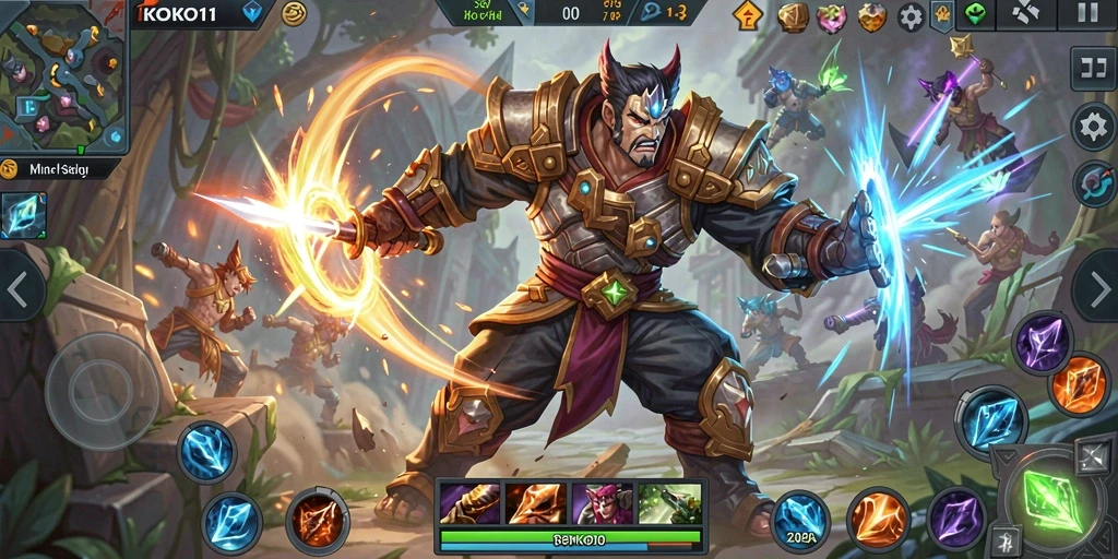 Gameplay KOKO11 yang intens dan menegangkan di dalam arena MOBA.