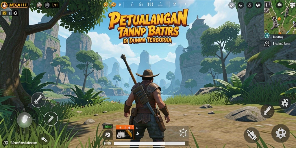 Tangkapan layar gameplay MEGA111 menunjukkan keindahan dunia terbuka yang ekspansif.