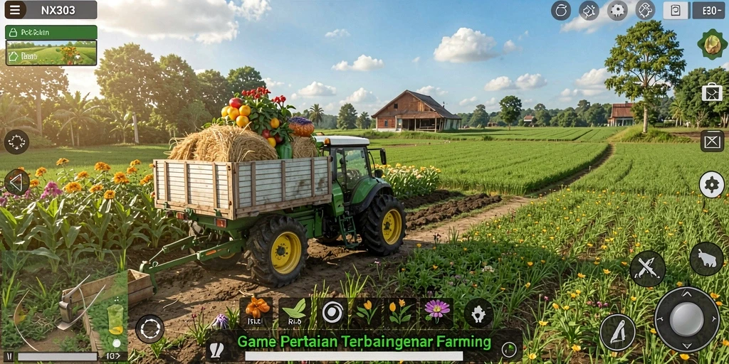 Tangkapan layar gameplay NX303 menampilkan keseruan bertani yang mendebarkan.