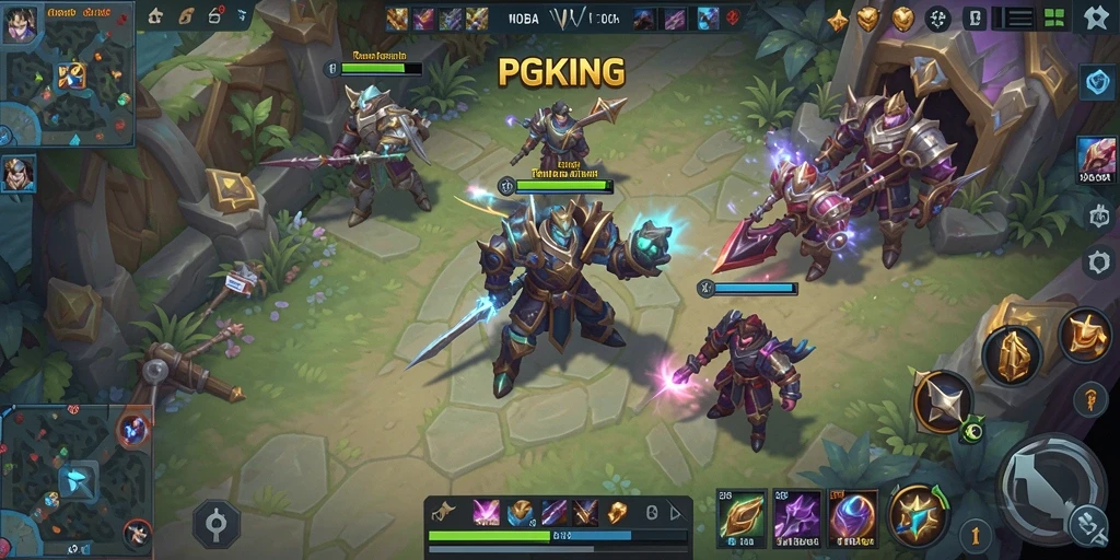 Screenshot utama PGKING menunjukkan aksi seru dalam pertandingan MOBA.