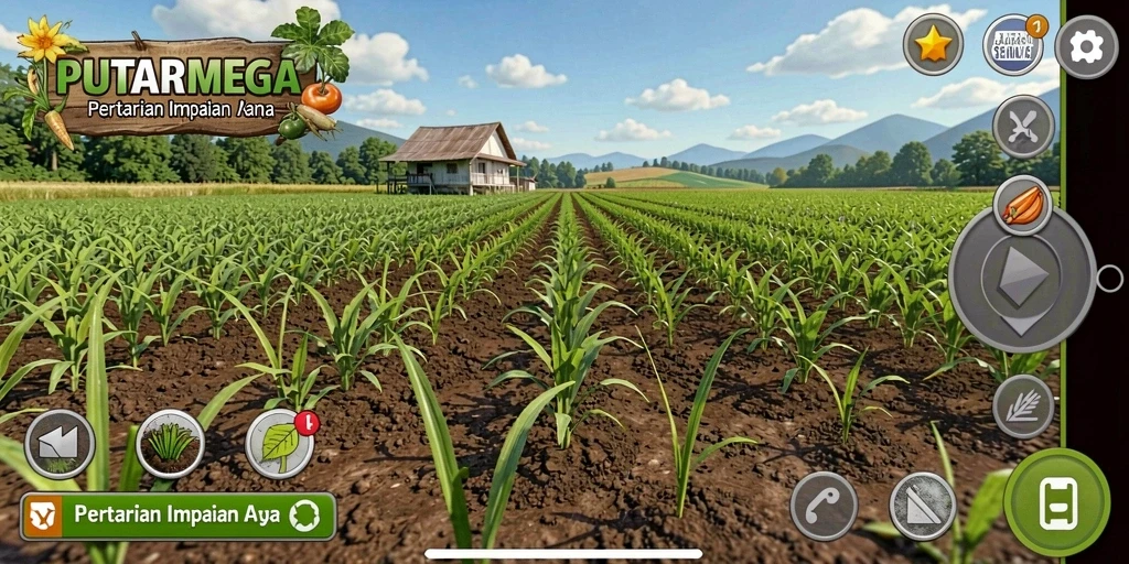 Tampilan gameplay PUTARMEGA yang menampilkan aktivitas bertani.