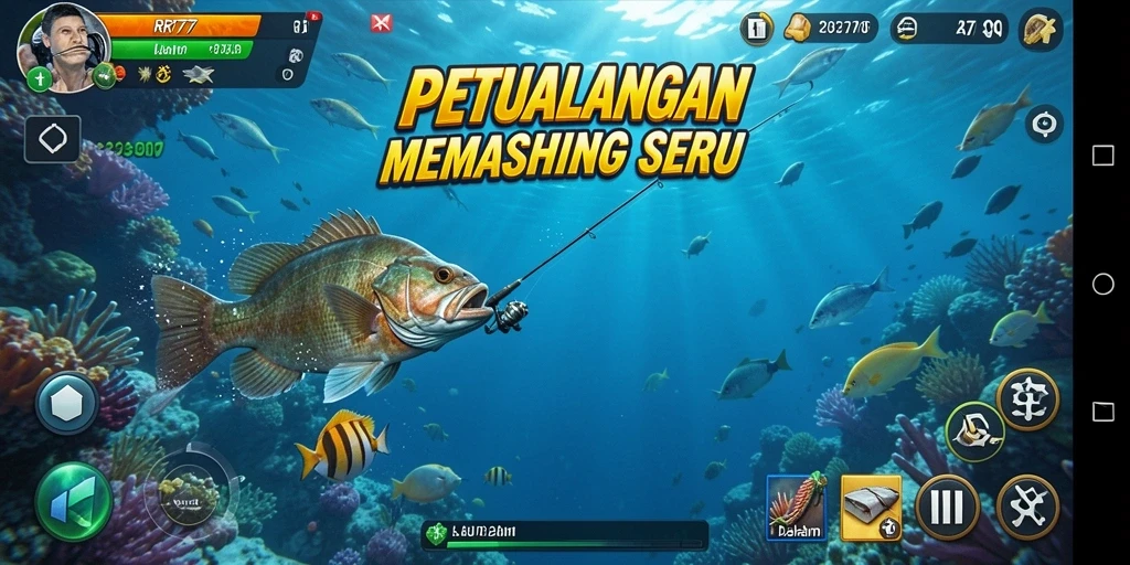 Screenshot gameplay RR777 menunjukkan aksi memancing yang mendebarkan.
