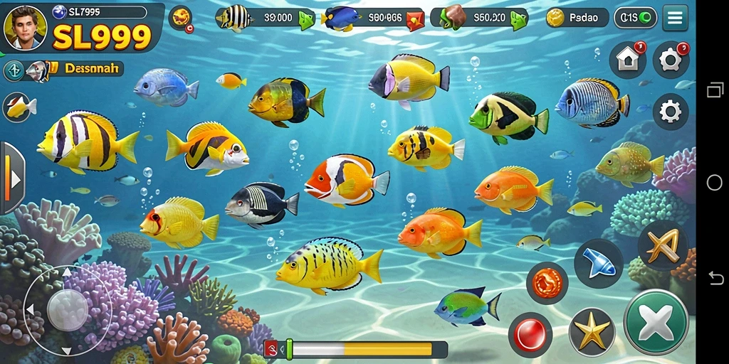 Screenshot gameplay SL999 menampilkan aksi menembak ikan yang seru.