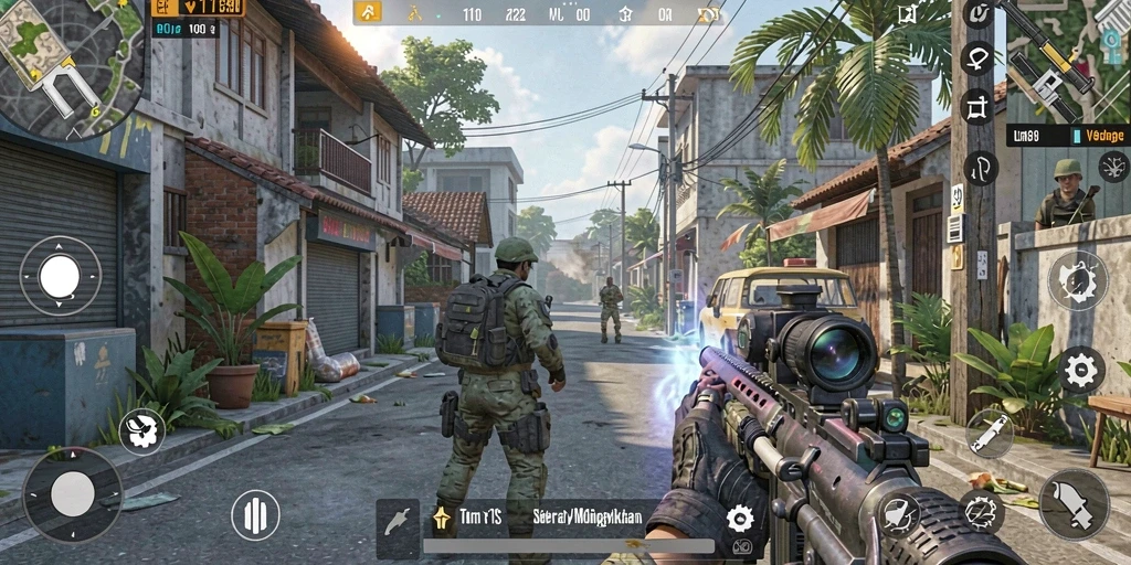Screenshot dari gameplay V98 menampilkan aksi tempur yang mendebarkan.